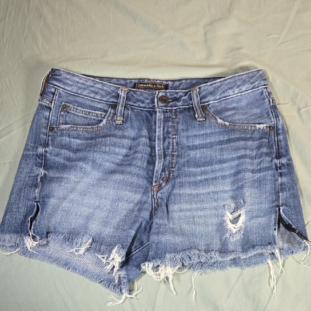 Abercrombie & Fitch Blue Denim 5 Pocket Distressed Womens W 27 Shorts